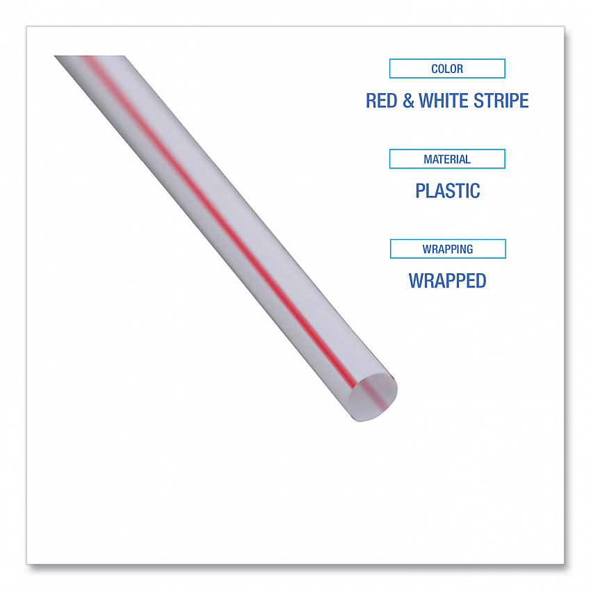 Wrapped Jumbo Straws, 7.75", Plastic, White/Red Stripe, 400/Pack, 25 Packs/Carton (JSTW775S24)
