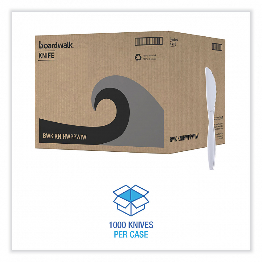 Heavyweight Wrapped Polypropylene Cutlery, Knife, Plastic, White, 1,000/Carton (KNIHWPPWIW)