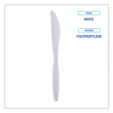 Heavyweight Wrapped Polypropylene Cutlery, Knife, Plastic, White, 1,000/Carton (KNIHWPPWIW)