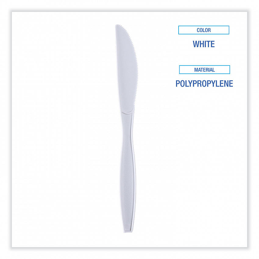 Heavyweight Wrapped Polypropylene Cutlery, Knife, Plastic, White, 1,000/Carton (KNIHWPPWIW)