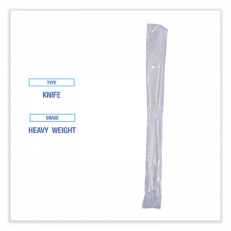Heavyweight Wrapped Polypropylene Cutlery, Knife, Plastic, White, 1,000/Carton (KNIHWPPWIW)
