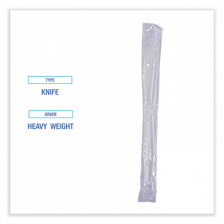 Heavyweight Wrapped Polypropylene Cutlery, Knife, Plastic, White, 1,000/Carton (KNIHWPPWIW)