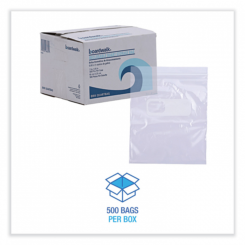 Reclosable Food Storage Bags, Quart, 7" x 8", Clear, 500/Box (QUARTBAG)