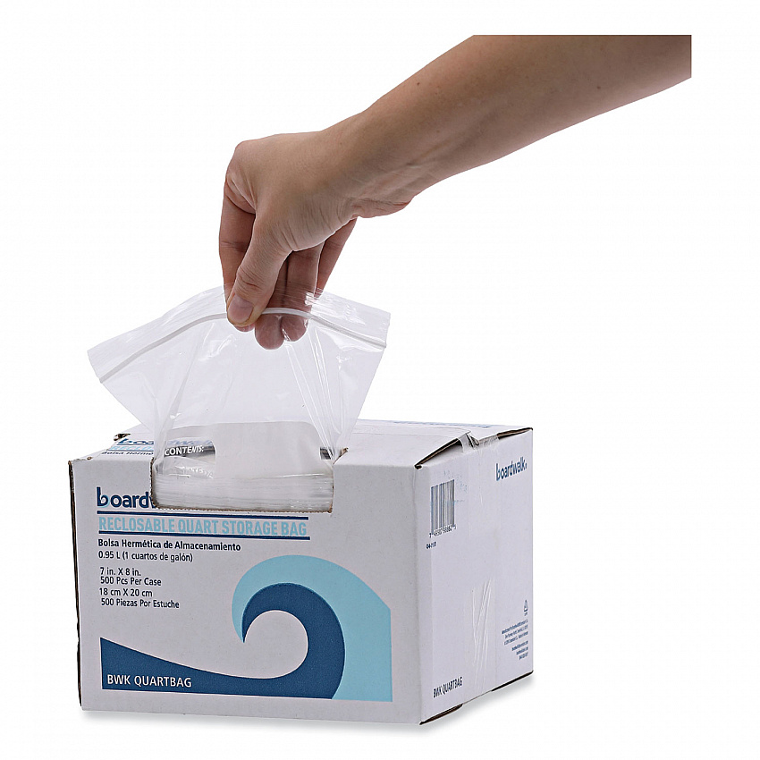 Reclosable Food Storage Bags, Quart, 7" x 8", Clear, 500/Box (QUARTBAG)