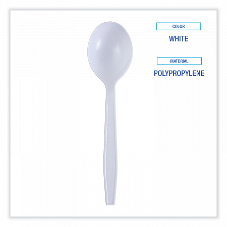 Heavyweight Wrapped Polypropylene Cutlery, Soup Spoon, Plastic, White, 1,000/Carton (SSHWPPWIW)
