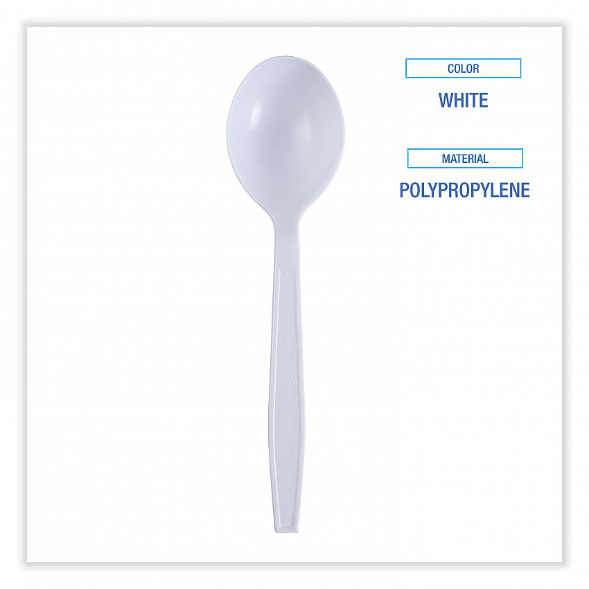 Heavyweight Wrapped Polypropylene Cutlery, Soup Spoon, Plastic, White, 1,000/Carton (SSHWPPWIW)