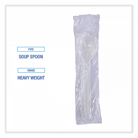 Heavyweight Wrapped Polypropylene Cutlery, Soup Spoon, Plastic, White, 1,000/Carton (SSHWPPWIW)