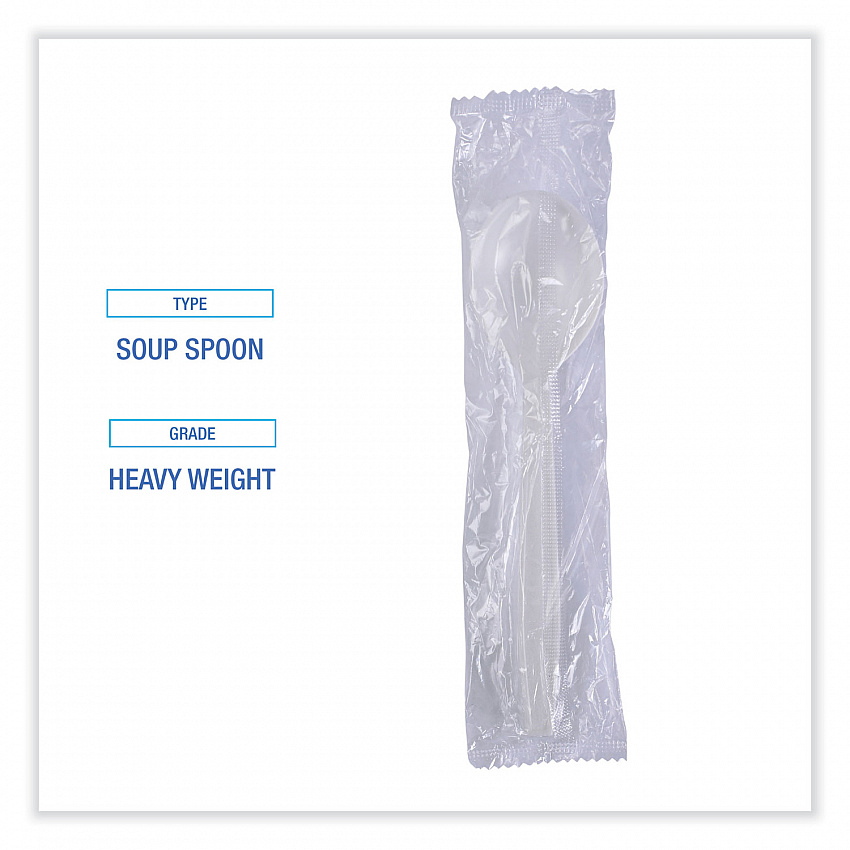 Heavyweight Wrapped Polypropylene Cutlery, Soup Spoon, Plastic, White, 1,000/Carton (SSHWPPWIW)