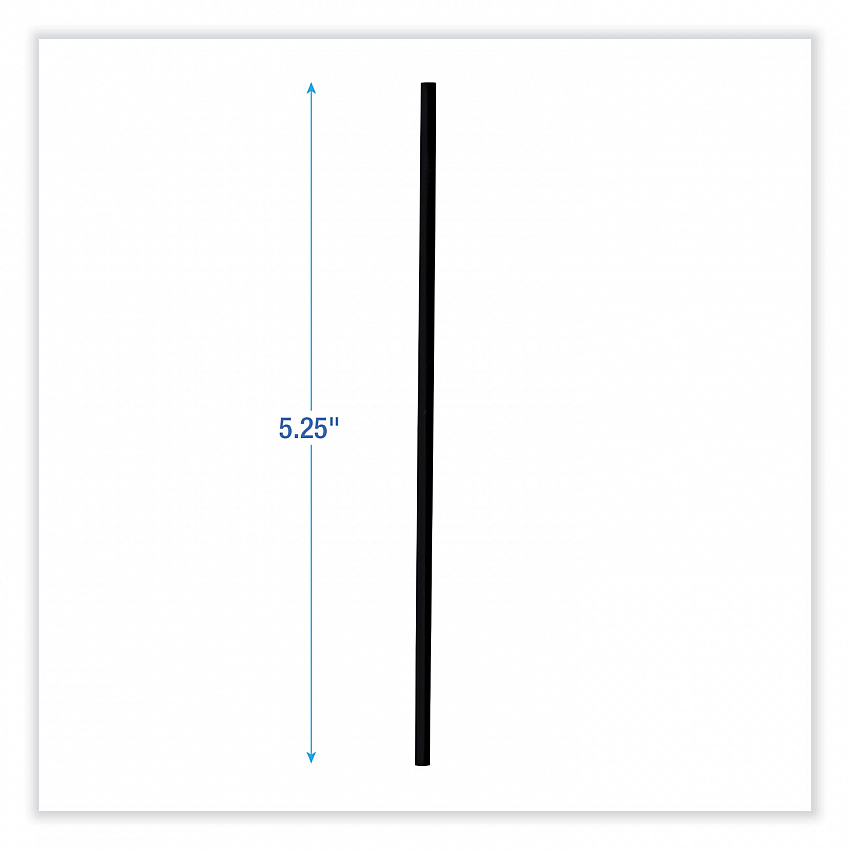 Single-Tube Stir-Straws, 5.25", Polypropylene, Black, 1,000/Pack, 10 Packs/Carton (STRU525B10)