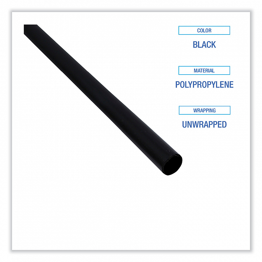 Single-Tube Stir-Straws, 5.25", Polypropylene, Black, 1,000/Pack, 10 Packs/Carton (STRU525B10)