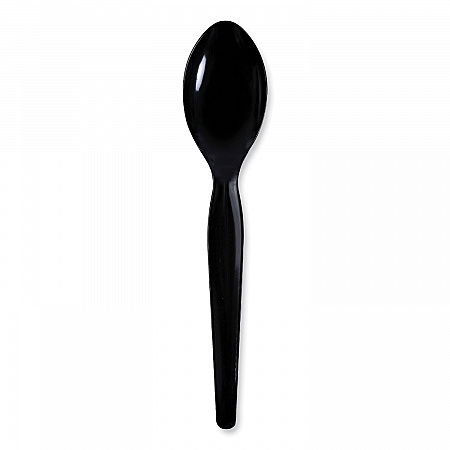 Heavyweight Wrapped Polystyrene Cutlery, Spoon, Plastic, Black, 1,000/Carton (TSHWPSBIW)