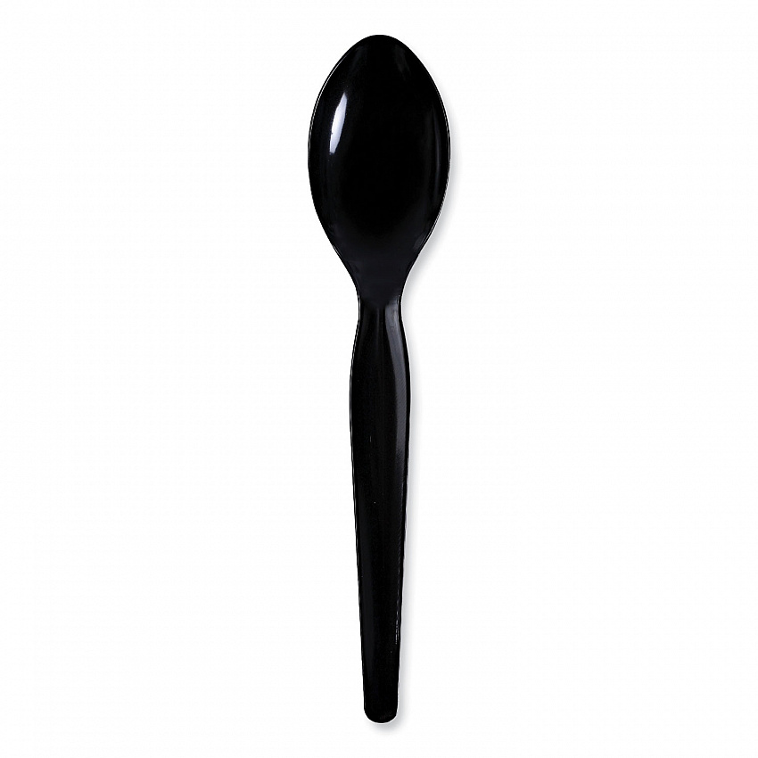 Heavyweight Wrapped Polystyrene Cutlery, Spoon, Plastic, Black, 1,000/Carton (TSHWPSBIW)