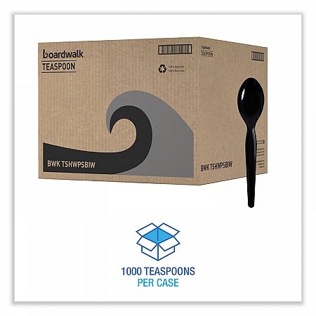 Heavyweight Wrapped Polystyrene Cutlery, Spoon, Plastic, Black, 1,000/Carton (TSHWPSBIW)