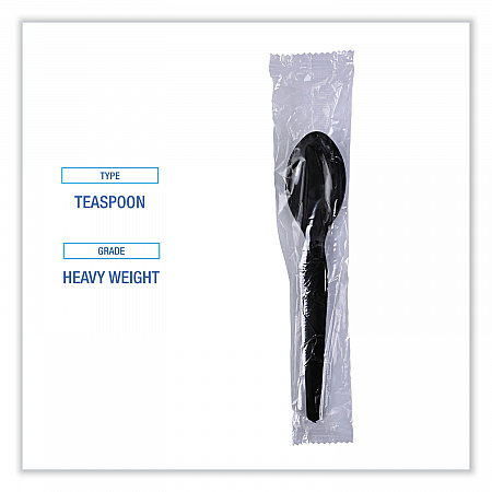 Heavyweight Wrapped Polystyrene Cutlery, Spoon, Plastic, Black, 1,000/Carton (TSHWPSBIW)