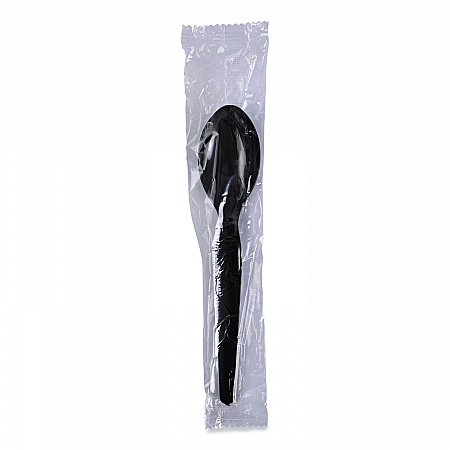 Heavyweight Wrapped Polystyrene Cutlery, Spoon, Plastic, Black, 1,000/Carton (TSHWPSBIW)