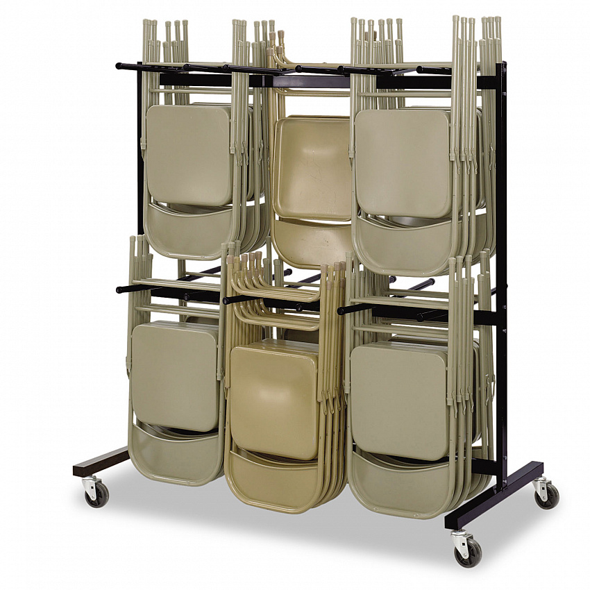 Two-Tier Chair Cart, Two-Sided 12-Section Hang-Hook Format, Metal, 64.5" x 33.5" x 70.25", Black (4199BL)