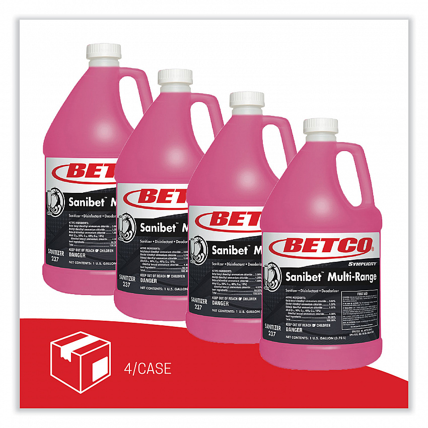 Symplicity Sanibet Multi-Range Sanitizer Disinfectant Deodorizer, 1 gal Bottle, 4/Carton (2370400)