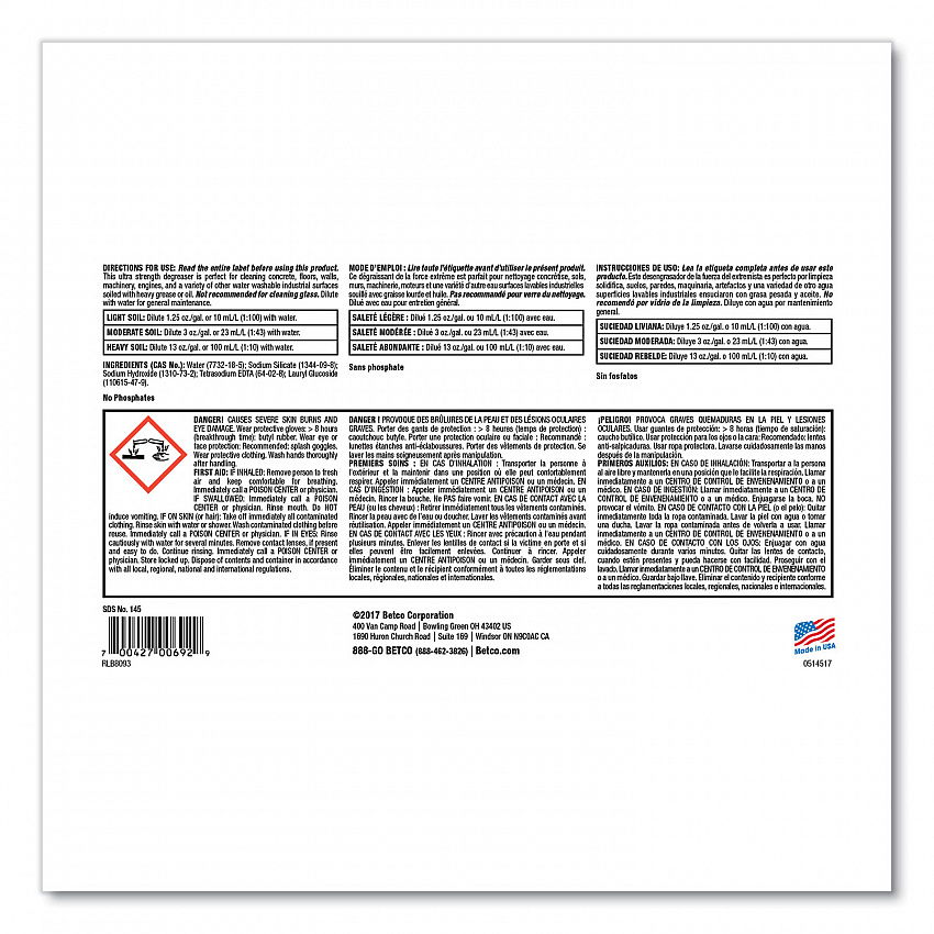 Liquid Chisel Max Non-Butyl Degreaser, 1 gal Bottle, 4/Carton (1450400)