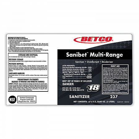 Symplicity Sanibet Multi-Range Sanitizer Disinfectant Deodorizer, 1 gal Bottle, 4/Carton (2370400)