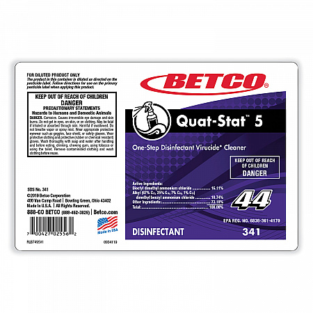 Quat-Stat 5 FastDraw Disinfectant, Lavender Scent, 2 L Bottle, 4/Carton (3414700)