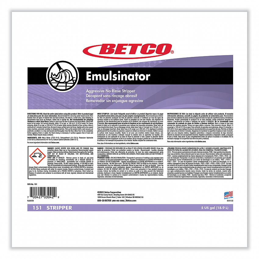 Emulsinator Floor Stripper, 5 gal Bag-in-Box (151B500)