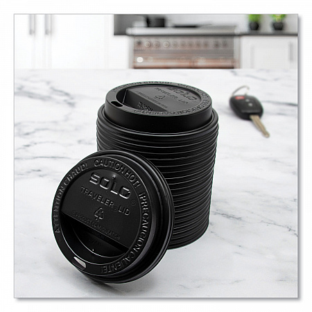 Traveler Cappuccino Style Dome Lid, Fits 10 oz Hot Cups, Plastic, Black, 1,000/Carton (TL31B2)