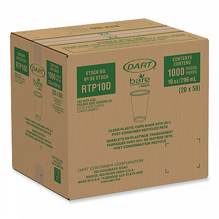Bare Eco-Forward RPET Cold Cups, ProPlanet Seal, 10 oz, Plastic, Leaf Design, 1,000/Carton (RTP10DBARE)