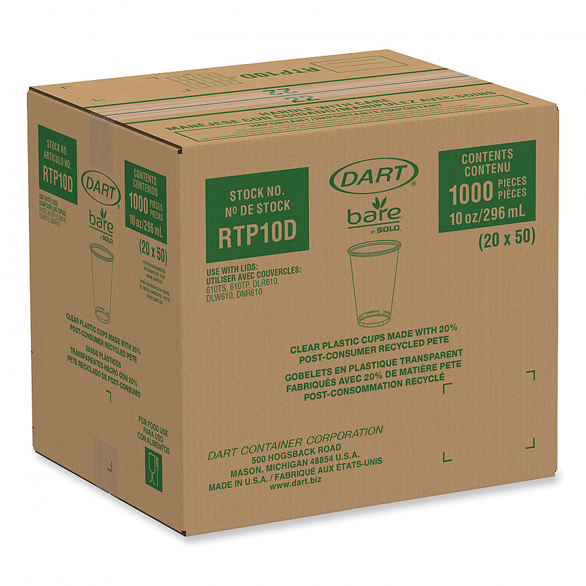 Bare Eco-Forward RPET Cold Cups, ProPlanet Seal, 10 oz, Plastic, Leaf Design, 1,000/Carton (RTP10DBARE)