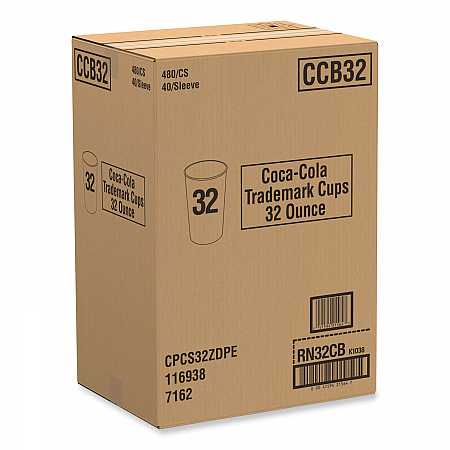 Double Sided Poly Paper Cold Cups, 28 oz to 32 oz, Coca-Cola Design, 40/Pack, 12 Packs/Carton (RN32CB)