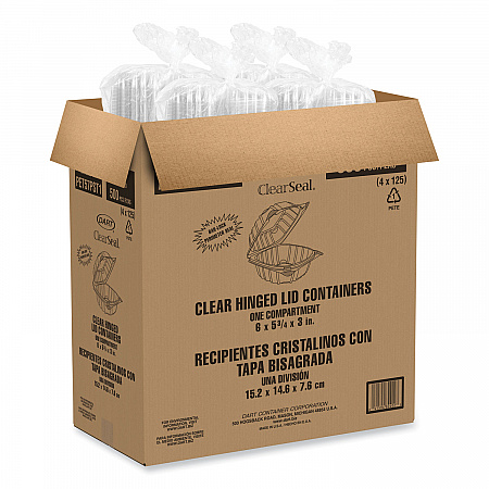 ClearSeal Hinged-Lid Plastic Containers, 5.86 x 3.11, Clear, Plastic, 500/Carton (PET57PST1)
