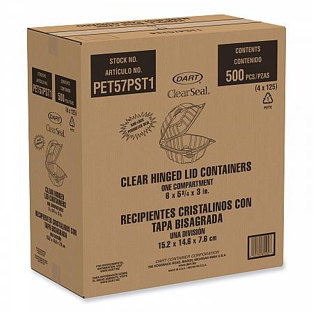 ClearSeal Hinged-Lid Plastic Containers, 5.86 x 3.11, Clear, Plastic, 500/Carton (PET57PST1)