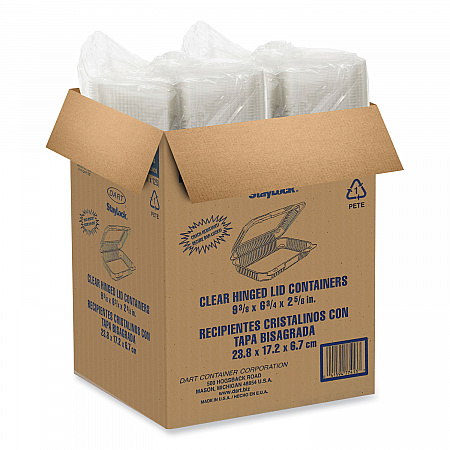 StayLock Clear Hinged Lid Containers, 6.8 x 9.4 x 2.6, Clear, Plastic, 125/Pack, 2 Packs/Carton (PET32UT1)