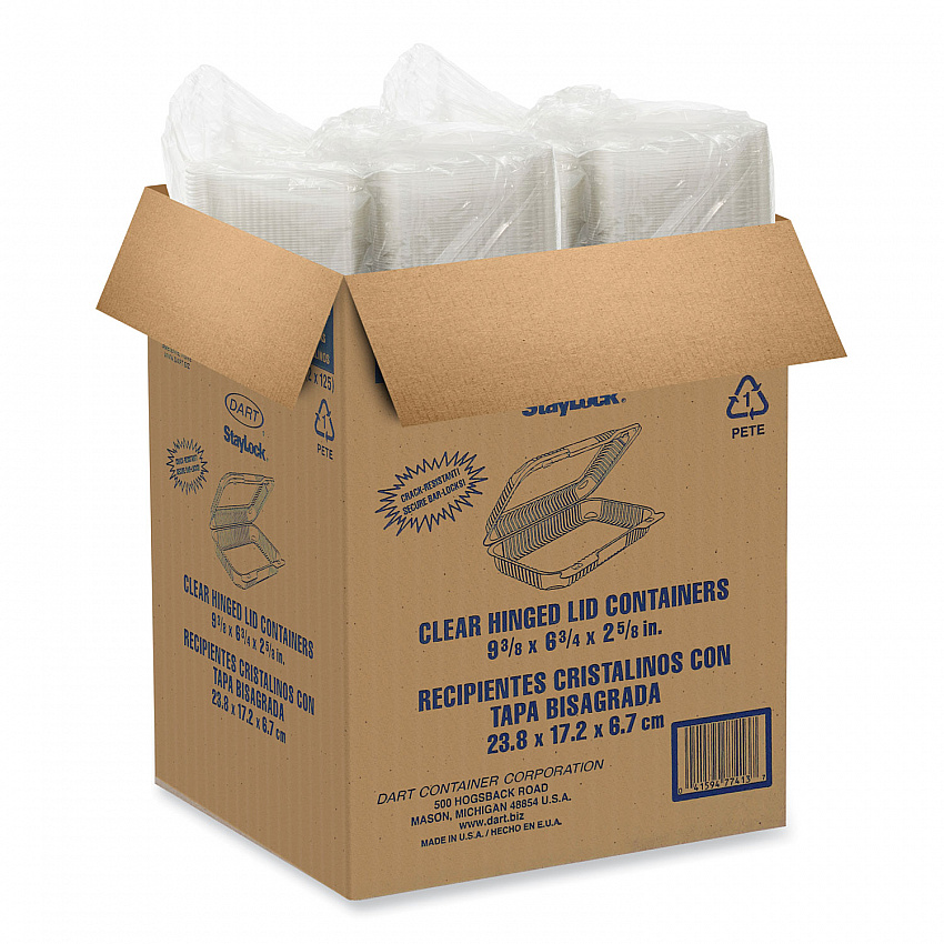 StayLock Clear Hinged Lid Containers, 6.8 x 9.4 x 2.6, Clear, Plastic, 125/Pack, 2 Packs/Carton (PET32UT1)