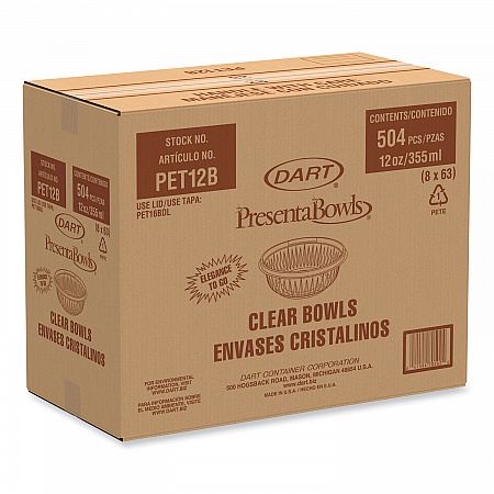 PresentaBowls Clear Bowls, 12 oz., Plastic, 63/Bag, 504/Carton (PET12B)