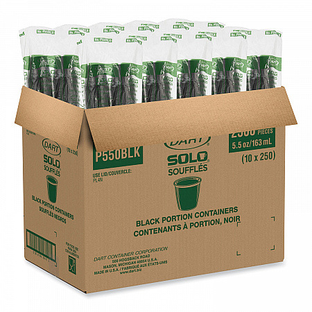 Portion Containers, 5.5 oz, Plastic, Black, 250/Bag, 10 Bags/Carton (P550BLK)