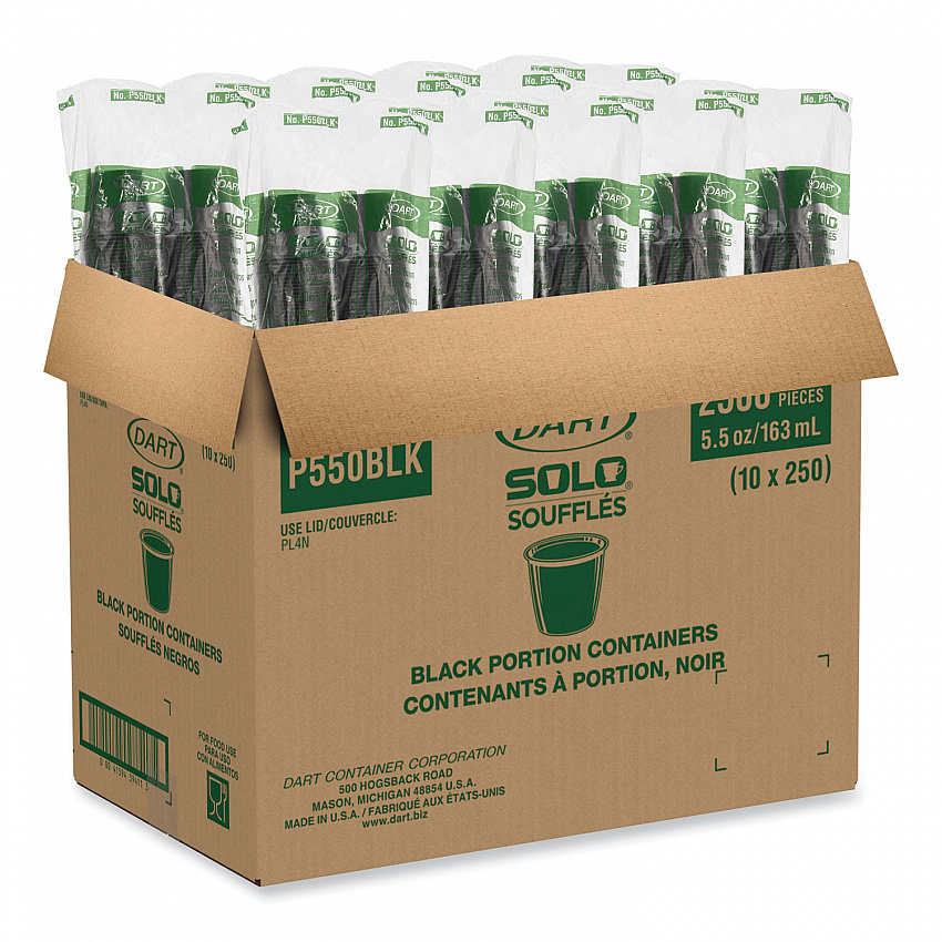 Portion Containers, 5.5 oz, Plastic, Black, 250/Bag, 10 Bags/Carton (P550BLK)