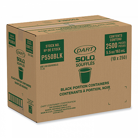 Portion Containers, 5.5 oz, Plastic, Black, 250/Bag, 10 Bags/Carton (P550BLK)