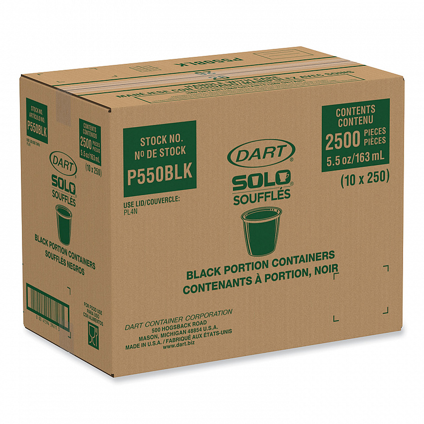 Portion Containers, 5.5 oz, Plastic, Black, 250/Bag, 10 Bags/Carton (P550BLK)