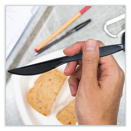 Impress Heavyweight Full-Length Polystyrene Cutlery, Knife, Plastic, Black, 1,000/Carton (HSKK)