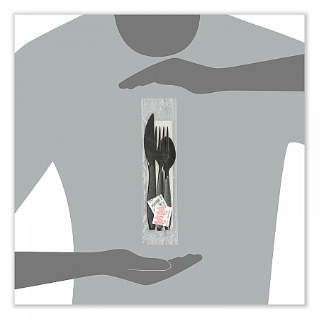 Impress Heavyweight Full-Length Polystyrene Cutlery Kit, Fork/Knife/Napkin/Pepper/Salt/Spoon, Plastic, Black, 750/Carton (HSK8Y)