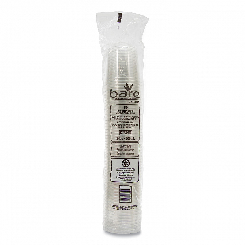 Bare Eco-Forward RPET Deli Containers, ProPlanet Seal, 24 oz, 4.61" Diameter x 4.25" h, Clear, Plastic, 500/Carton (DM24R)