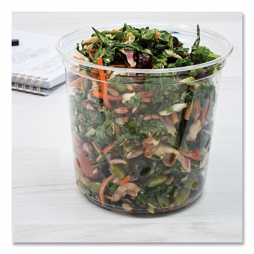 Bare Eco-Forward RPET Deli Containers, ProPlanet Seal, 24 oz, 4.61" Diameter x 4.25" h, Clear, Plastic, 500/Carton (DM24R)