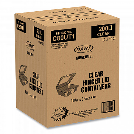 StayLock Clear Hinged Lid Containers, 10.5 x 8.6 x 3.8, Plastic, 200/Carton (C80UT1)