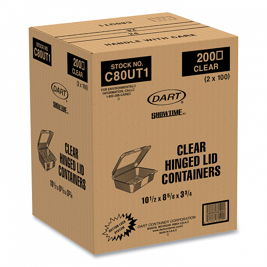 StayLock Clear Hinged Lid Containers, 10.5 x 8.6 x 3.8, Plastic, 200/Carton (C80UT1)