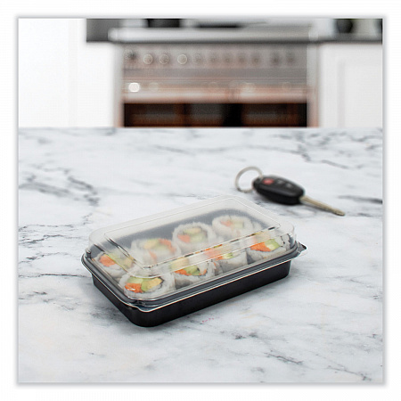 Creative Carryouts BoxLine Black Base/Clear Lid Hinged Containers, 3.9 x 6 x 1.8, Plastic, 500/Carton (850618PS94)