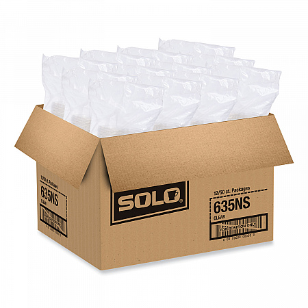 PETE Flat Straw-Slot Cold Cup Lids, Fits 28 oz to 32 oz Cold Cups, Plastic, Clear, 600/Carton (635NS)