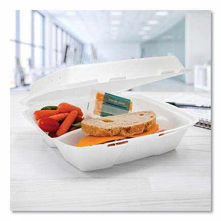 Insulated Foam Hinged Lid Containers, 3 Compartments, 9.01 x 9.4 x 3.1, White, 200/Carton (90HTPF3VR)