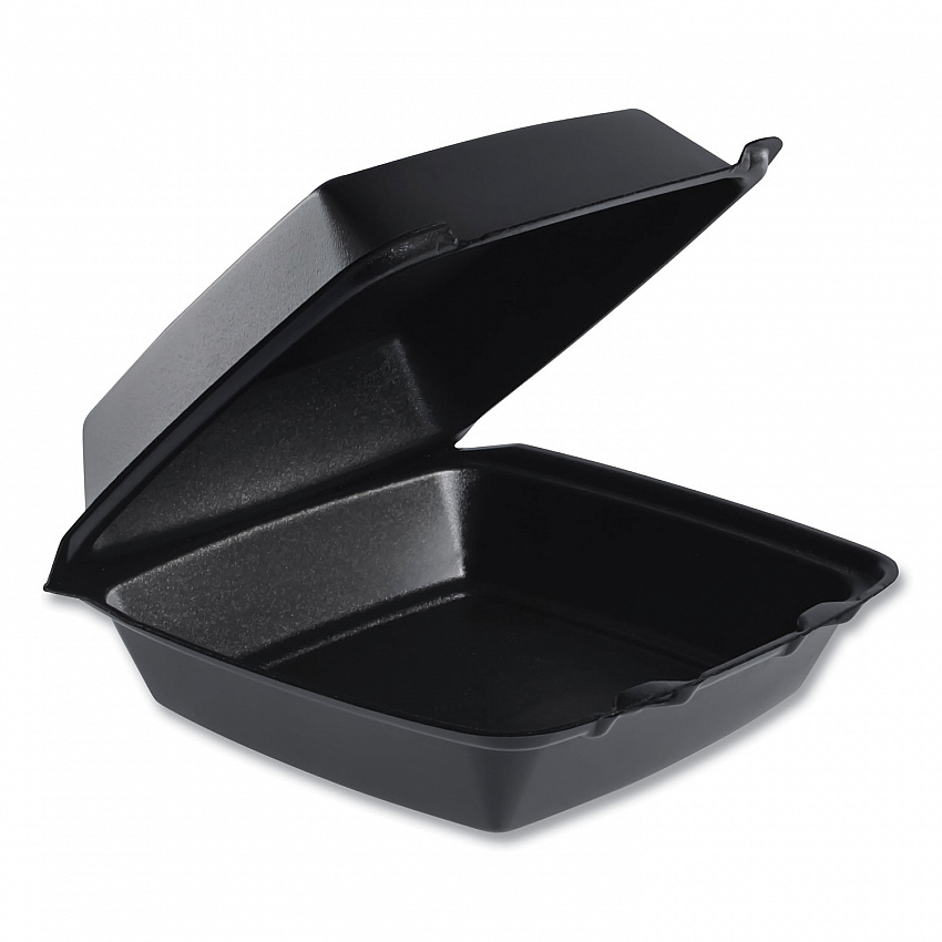Insulated Foam Hinged Lid Containers, 7.96 x 8.36 x 3.2, Black, 200/Carton (85HTB1R)