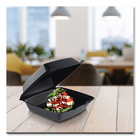 Insulated Foam Hinged Lid Containers, 7.96 x 8.36 x 3.2, Black, 200/Carton (85HTB1R)