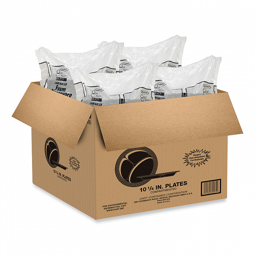 Quiet Class Laminated Foam Dinnerware, Plate, 10.25" dia, Black, 125/Pack, 4 Packs/Carton (10CPBQ)